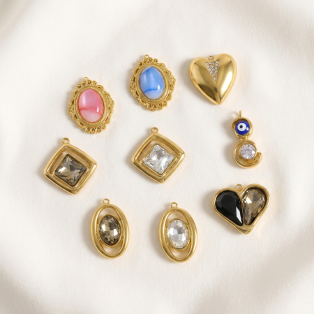 Pendentifs pour femmes en acier titane, cristal doré, géométrie simple