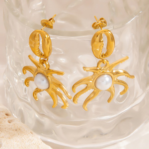 Boucles D'Oreilles Pendantes Pieuvre En Acier Inoxydable Étanche Couleur Or h5 Image7