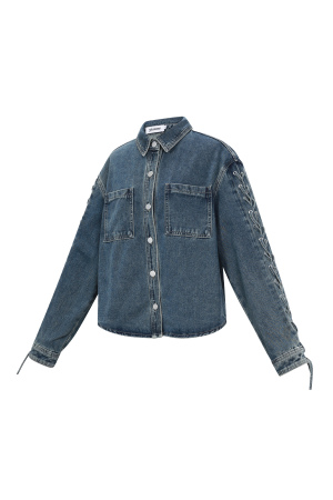 Coton Tissé Veste En Jean Femme Casual Avec Lacets h5 Image2