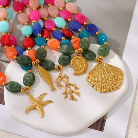 Colliers de perles en résine pour femmes, collection romantique, style océanique, inspirés des vacances
