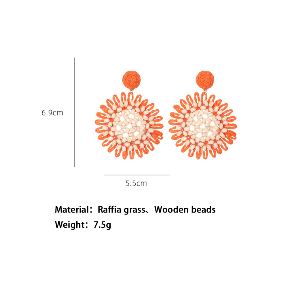 Boucles D'Oreilles Pendantes Pour Femme, Collection Romantique, Motif Floral En Raphia h5Image4