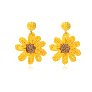 Boucles D'Oreilles Pendantes En Raphia Sweet Flower Pour Femme, Collection Romantique h5 Image2