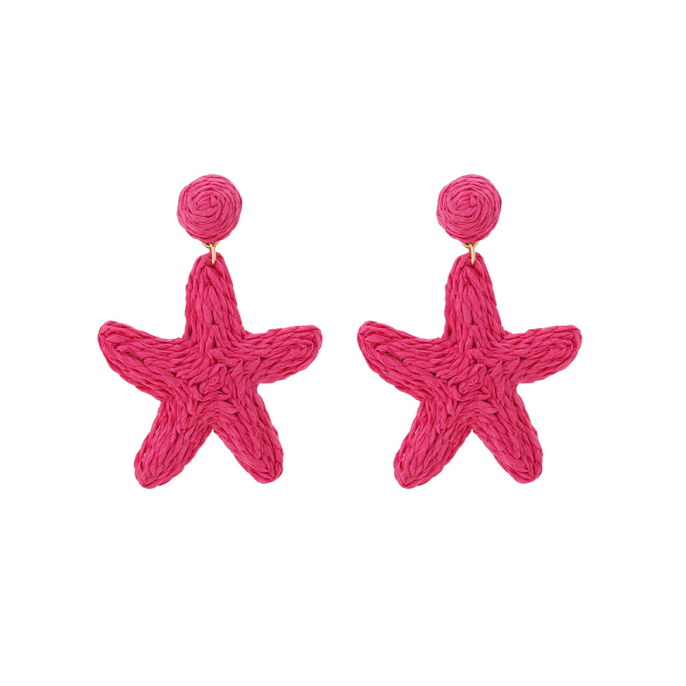 Boucles D'Oreilles Pendantes En Raphia Étoile De Mer, Style Océan, Collection Simple Series. Image2