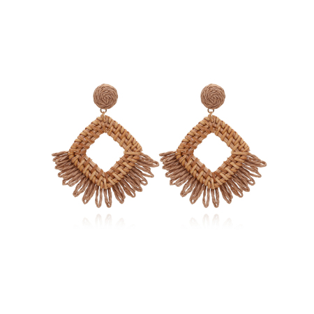 Boucles d'oreilles pendantes rectangulaires en raphia, motif floral romantique, collection vacances, pour femmes
