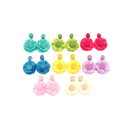 Boucles d'oreilles pendantes pour femme, collection romantique, motif floral en raphia 2