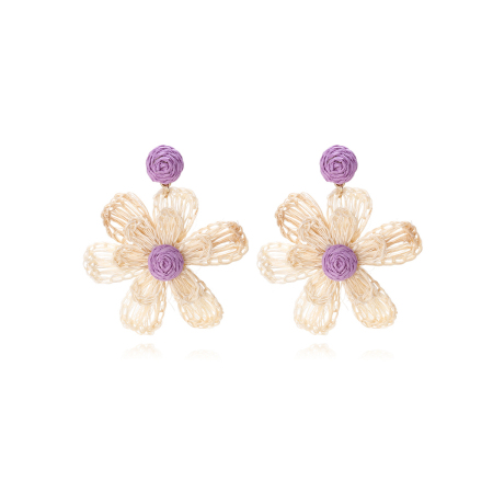 Boucles d'oreilles pendantes en raphia Sweet Flower pour femme, collection romantique