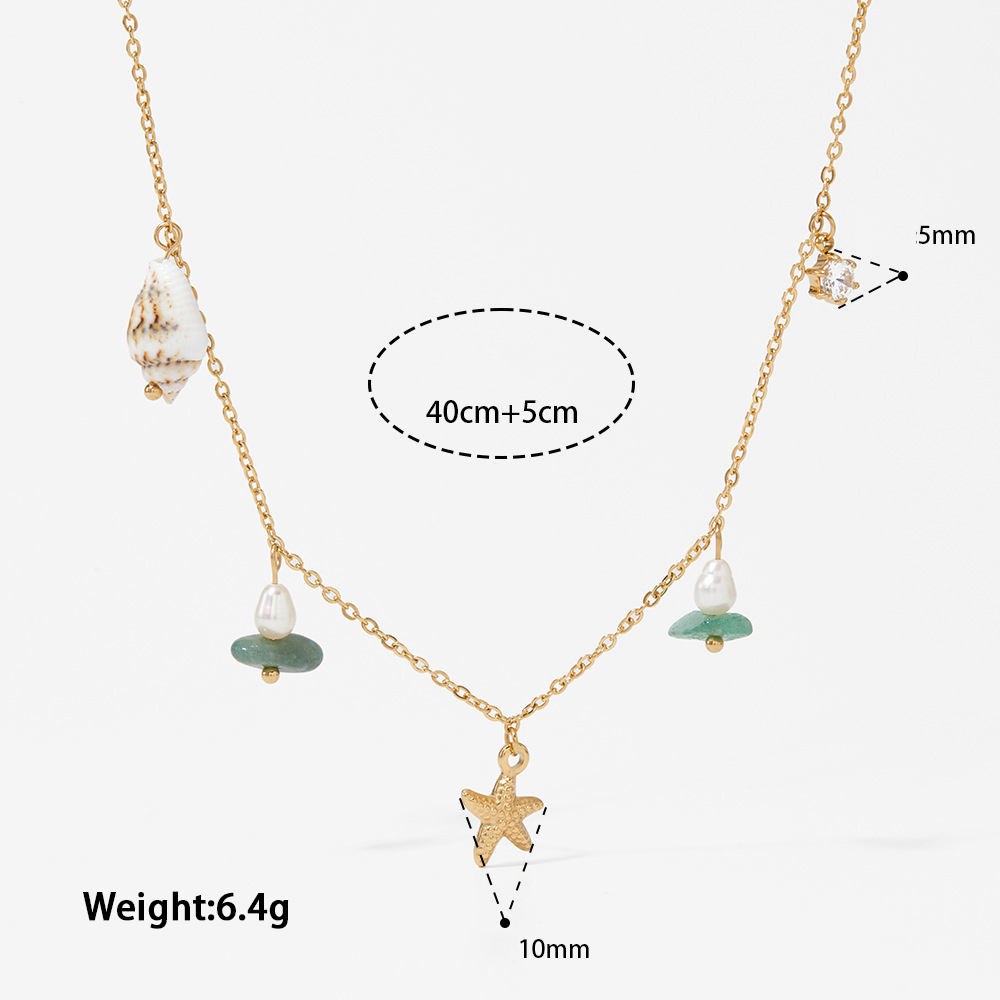 Colliers Pendentifs Pour Femmes En Acier Inoxydable, Couleur Or, Avec Étoile De Mer, Pierre Naturelle Et Coquillage En Zircon, Style Océanique Image4