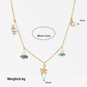 Colliers Pendentifs Pour Femmes En Acier Inoxydable, Couleur Or, Avec Étoile De Mer, Pierre Naturelle Et Coquillage En Zircon, Style Océanique h5 Image4