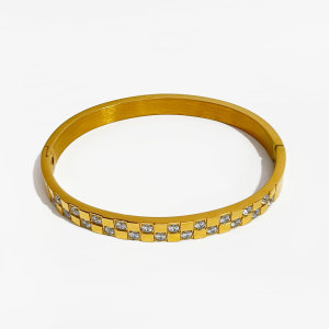 Bracelet Jonc Élégant Rectangulaire En Acier Inoxydable, Étanche, Couleur Or, Avec Zircon, Collection Simple h5 