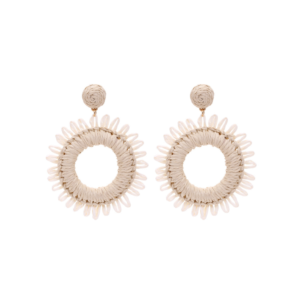 Boucles D'Oreilles Pendantes En Raphia Sweet Flower Pour Femme, Collection Romantique Image2
