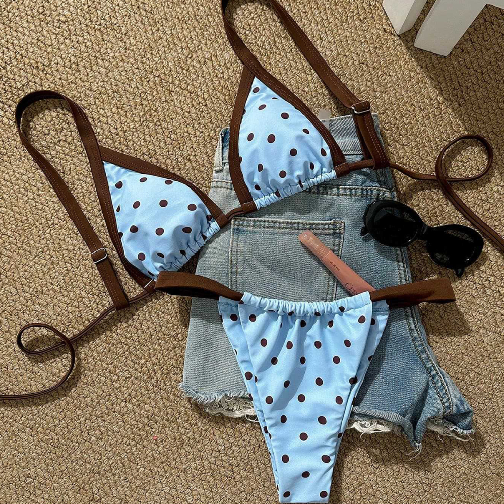 Ensemble Bikini Sexy À Pois Pour Vacances À La Plage 