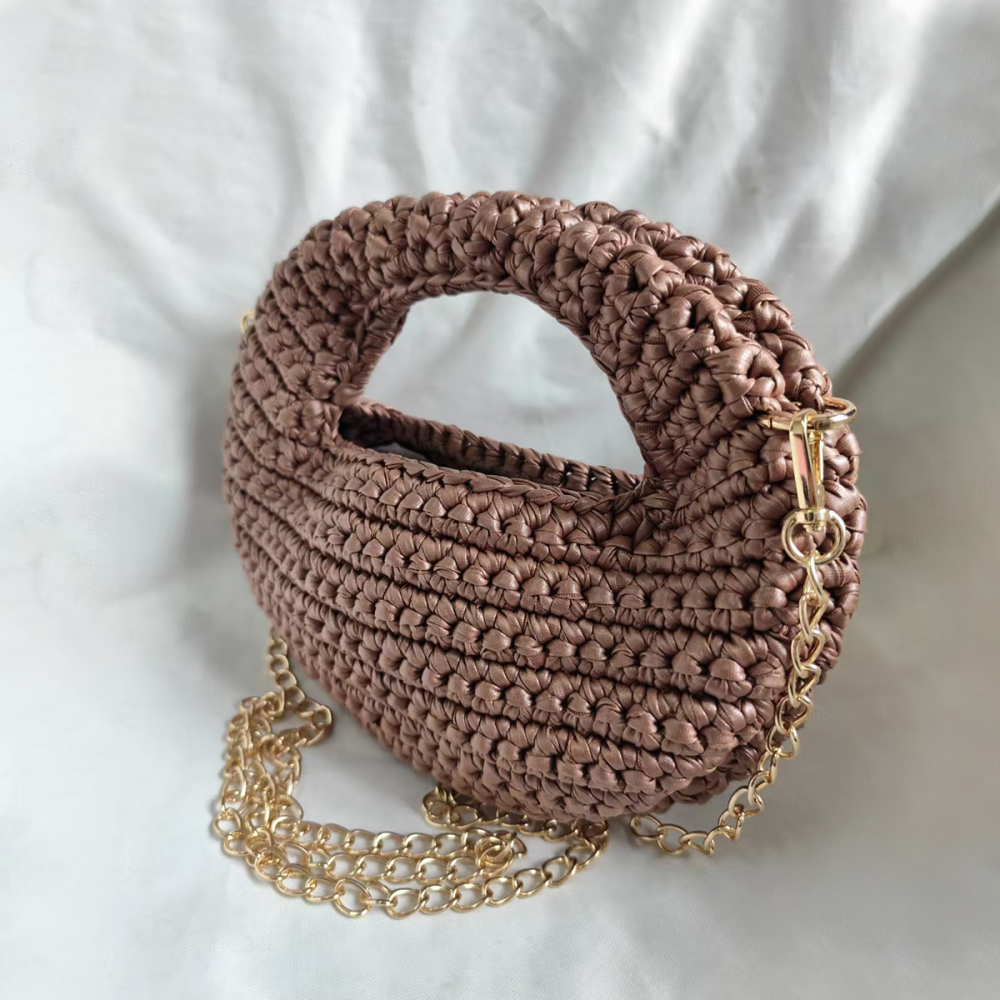 Sac Demi-Lune Tissé Uni Style Parisien Chic Pour Femme Image2