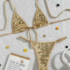 Ensemble Bikini Sexy À Bretelles Et Sequins Pour Les Vacances À La Plage h5