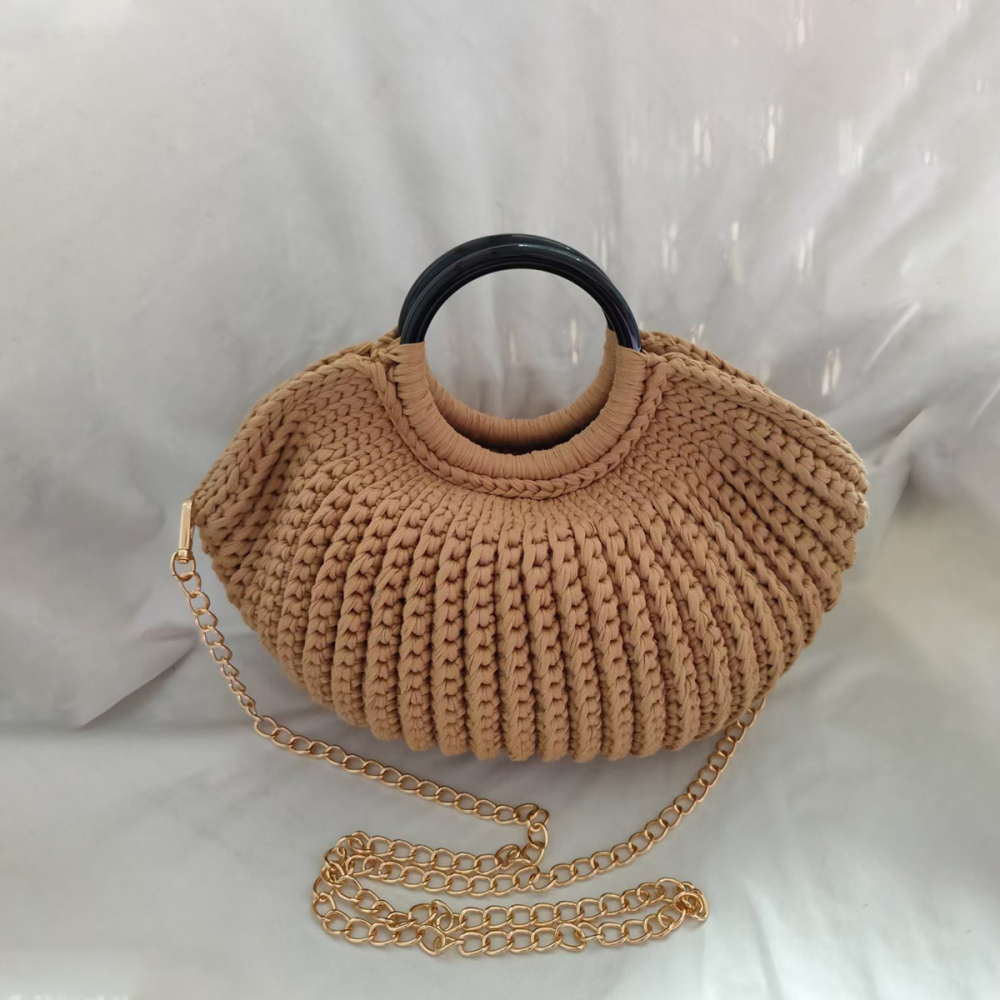 Sac Rond Tissé Uni Style Vacances Pour Femme h5Image2