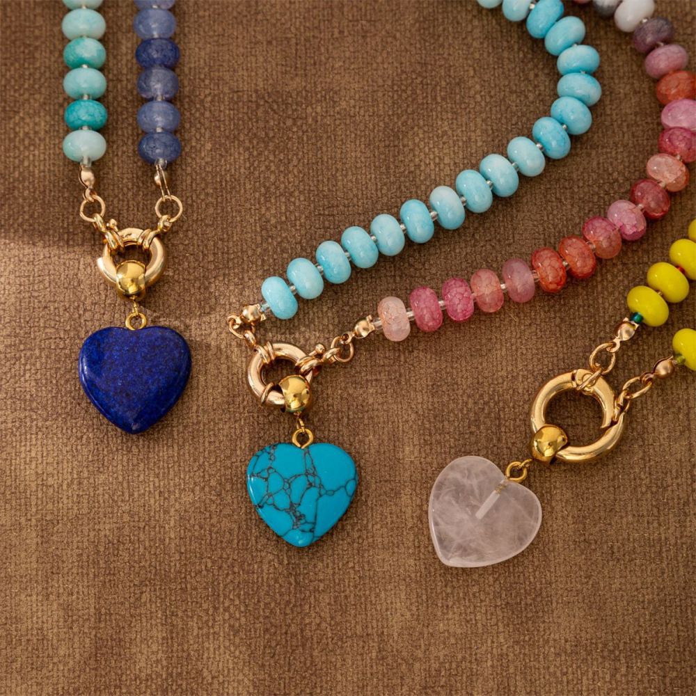 Colliers De Perles Pour Femmes En Forme De Cœur, Ornés De Pierres Naturelles h5Image3