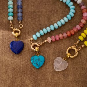 Colliers De Perles Pour Femmes En Forme De Cœur, Ornés De Pierres Naturelles h5 Image3