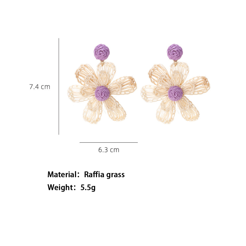 Boucles D'Oreilles Pendantes En Raphia Sweet Flower Pour Femme, Collection Romantique 