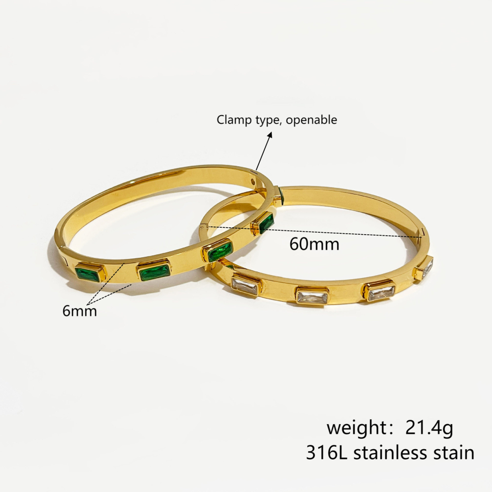 Bracelet Jonc Simple Rectangulaire En Acier Inoxydable, Étanche, Couleur Or, Orné De Zircon, Pour Femme, Collection Luxueuse Image4