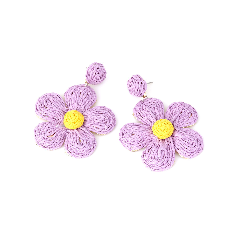 Boucles D'Oreilles Pendantes En Raphia Sweet Flower Pour Femme, Collection Romantique Image3