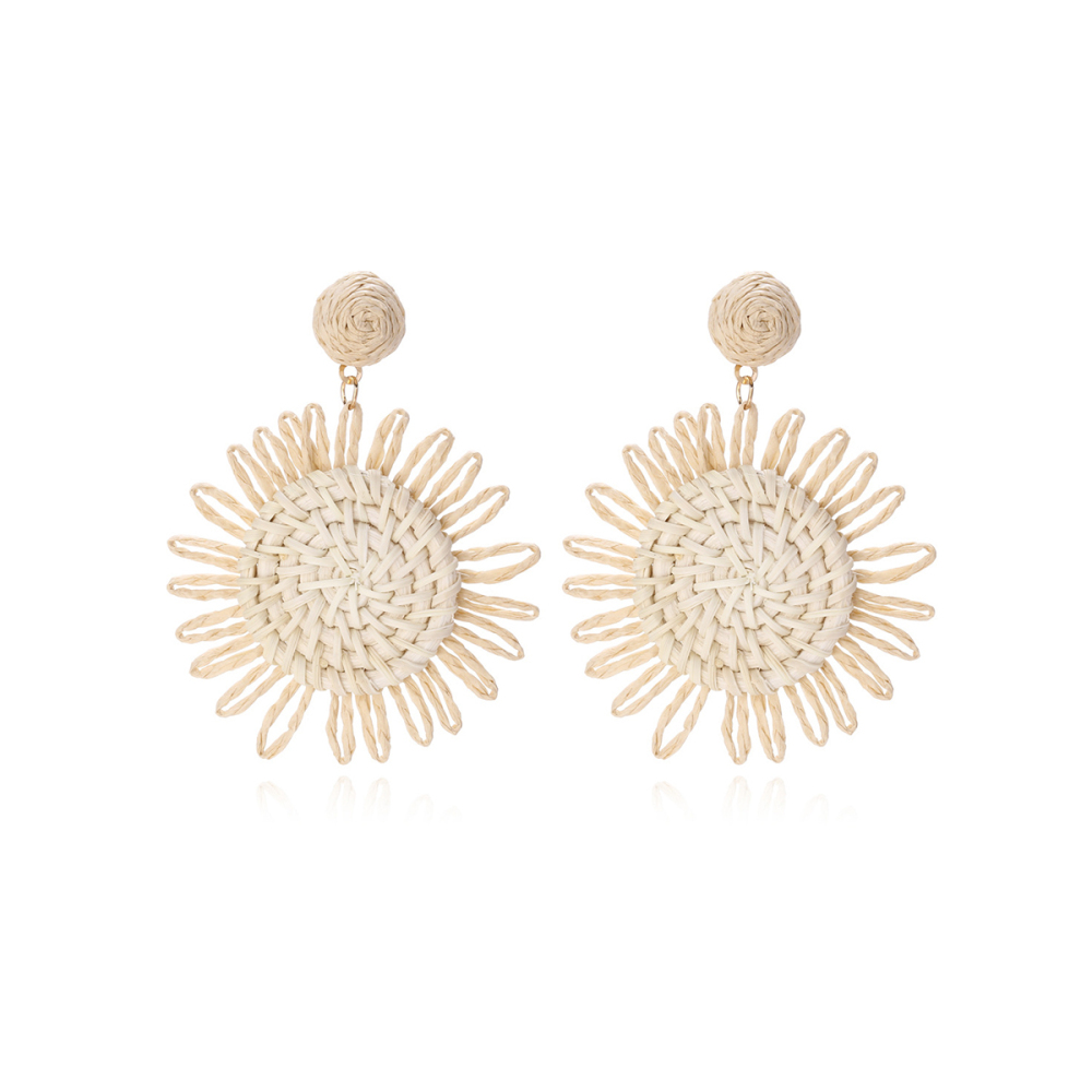 Boucles D'Oreilles Pendantes En Raphia Sweet Flower Pour Femme, Collection Romantique Image2