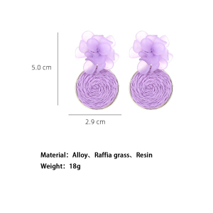 Boucles D'Oreilles Pendantes En Raphia Sweet Flower Pour Femme, Collection Romantique h5 Image4