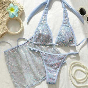 Ensemble Bikini Sexy À Bretelles Et Sequins Pour Les Vacances À La Plage h5 