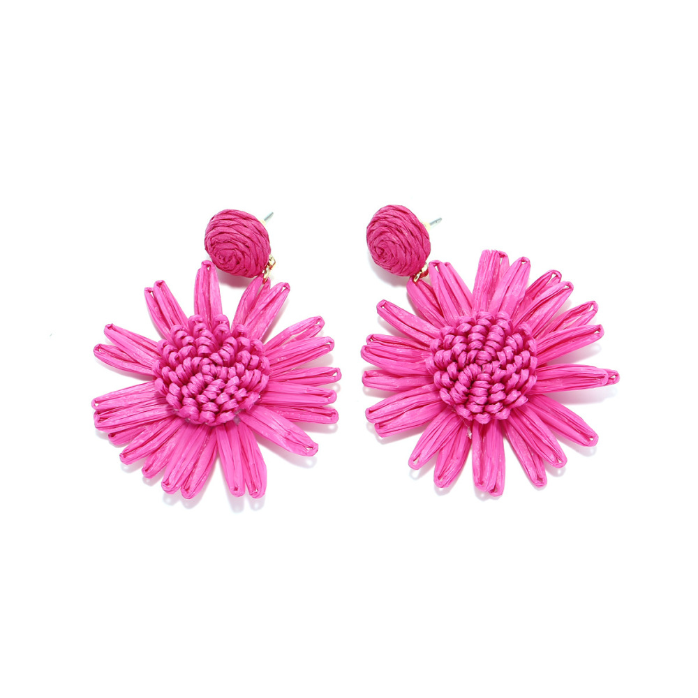 Boucles D'Oreilles Pendantes En Raphia Sweet Flower Pour Femme, Collection Romantique h5Image3