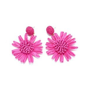 Boucles D'Oreilles Pendantes En Raphia Sweet Flower Pour Femme, Collection Romantique h5 Image3