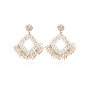 Boucles D'Oreilles Pendantes Rectangulaires En Raphia, Motif Floral Romantique, Collection Vacances, Pour Femmes h5 Image2