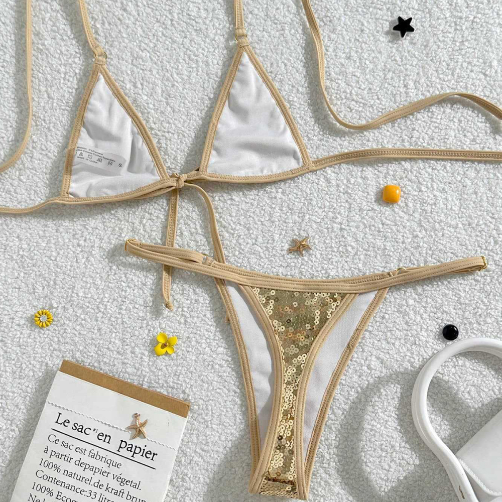 Ensemble Bikini Sexy À Bretelles Et Sequins Pour Les Vacances À La Plage h5Image4
