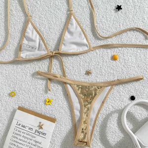 Ensemble Bikini Sexy À Bretelles Et Sequins Pour Les Vacances À La Plage h5 Image4