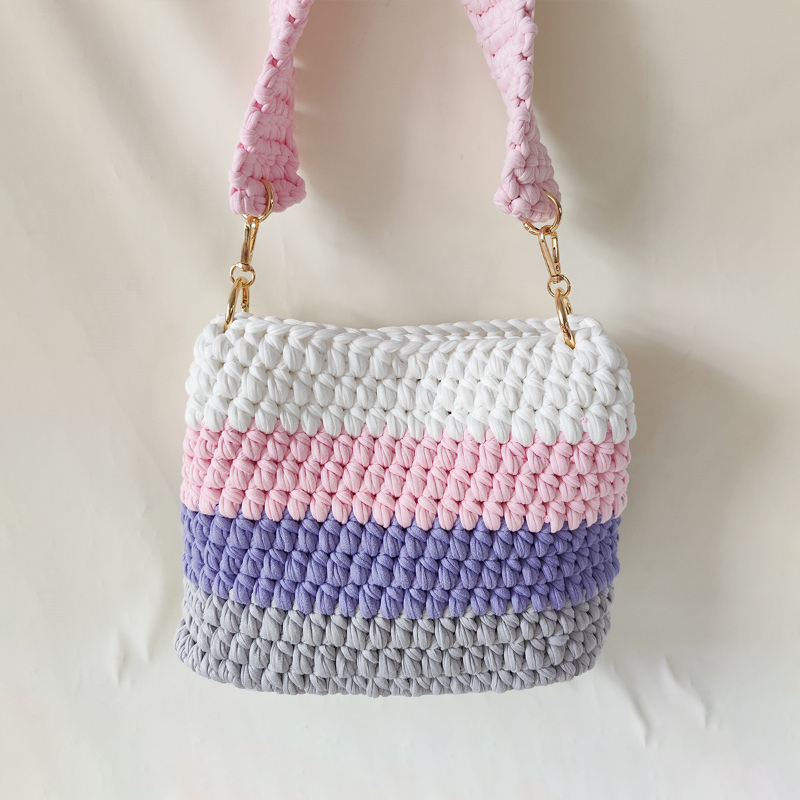 Sac Carré Femme À Rayures Tissées Multicolores Style Décontracté 