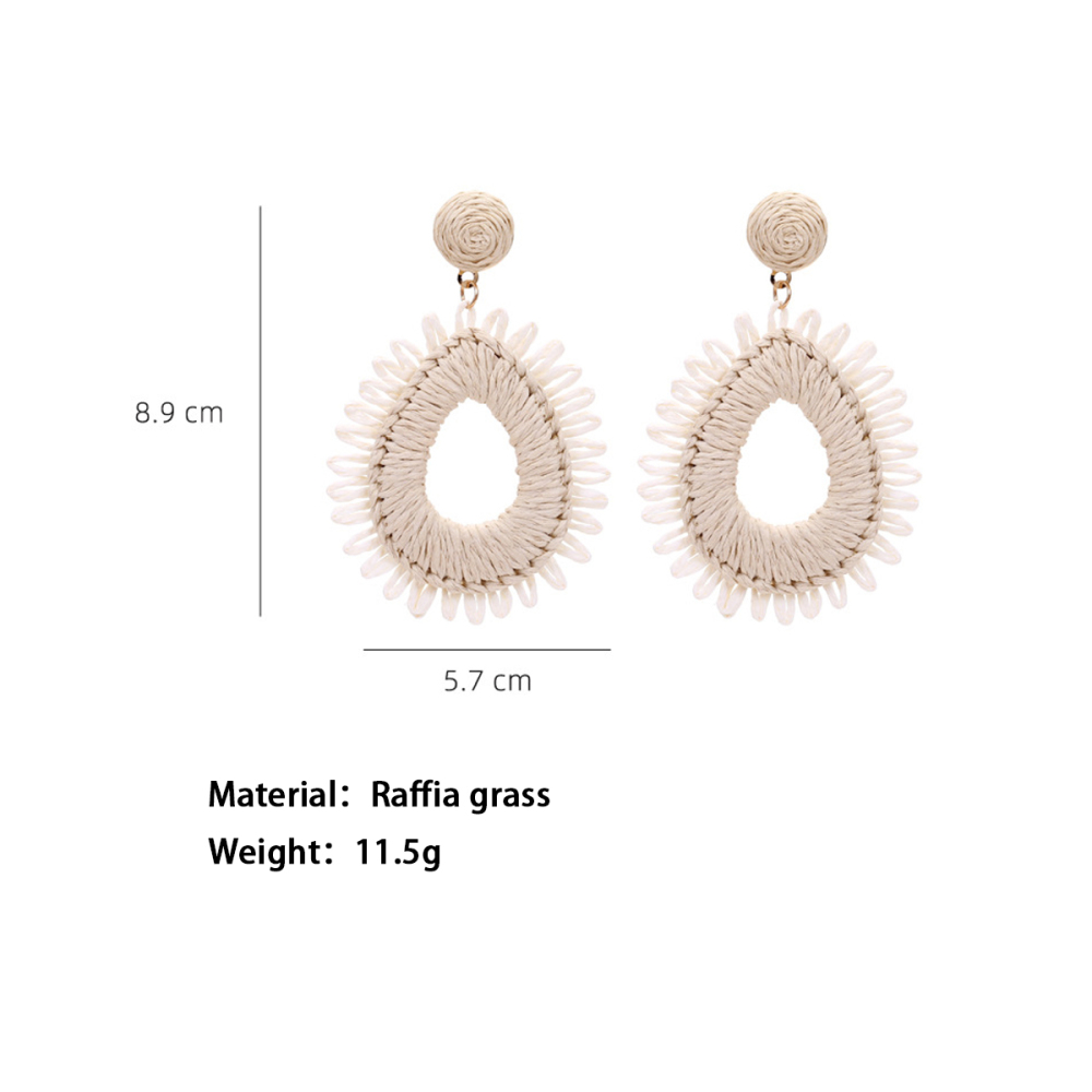 Boucles D'Oreilles Pendantes En Raphia Pour Femmes, Collection Simple Series Vacation Circle