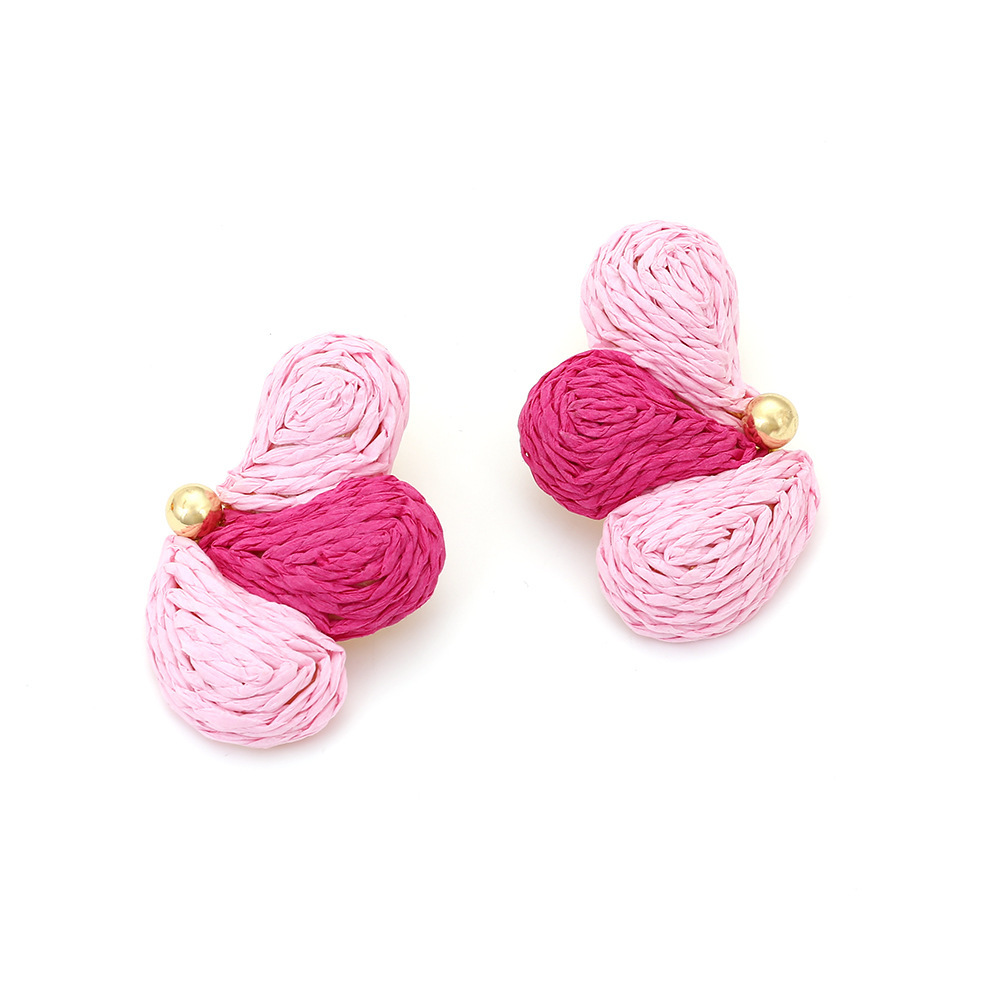 Boucles D'Oreilles Puces En Raphia À Motif Floral Romantique Pour Femmes Image3