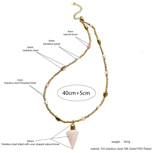 Colliers De Perles Pour Femmes, Style Ethnique Rétro, En Forme De Triangle, Avec Pierres Naturelles Et Perles Artificielles h5
