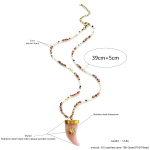 Colliers De Perles Ethniques Rétro En Forme De Triangle Avec Pierres Naturelles Et Strass Pour Femmes h5 