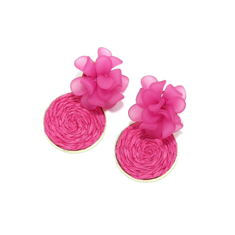 Boucles D'Oreilles Pendantes En Raphia Sweet Flower Pour Femme, Collection Romantique h5Image2