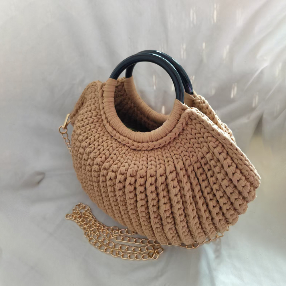 Sac Rond Tissé Uni Style Vacances Pour Femme h5Image3