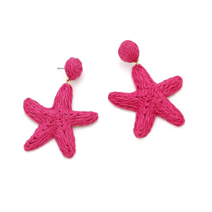Boucles D'Oreilles Pendantes En Raphia Étoile De Mer, Style Océan, Collection Simple Series. h5 Image3