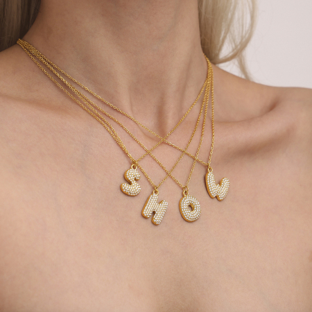 Colliers pendentifs femme décontractés en acier inoxydable, étanches, couleur or, avec zircon et lettre. 2