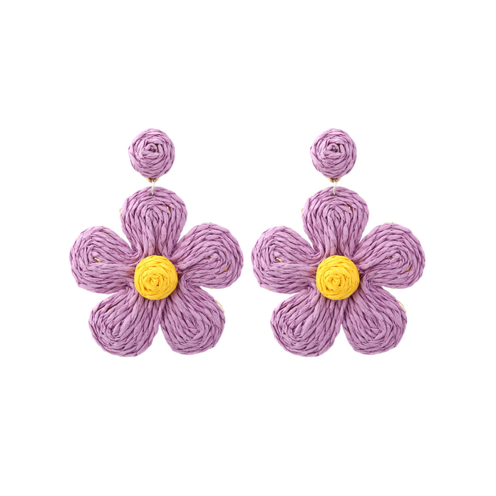 Boucles D'Oreilles Pendantes En Raphia Sweet Flower Pour Femme, Collection Romantique Image2