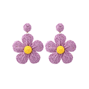 Boucles D'Oreilles Pendantes En Raphia Sweet Flower Pour Femme, Collection Romantique h5 Image2