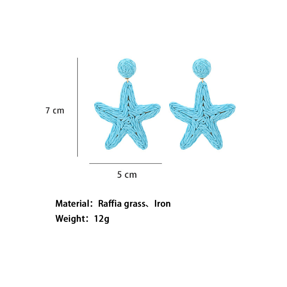Boucles D'Oreilles Pendantes En Raphia Étoile De Mer, Style Océan, Collection Simple Series. Image5