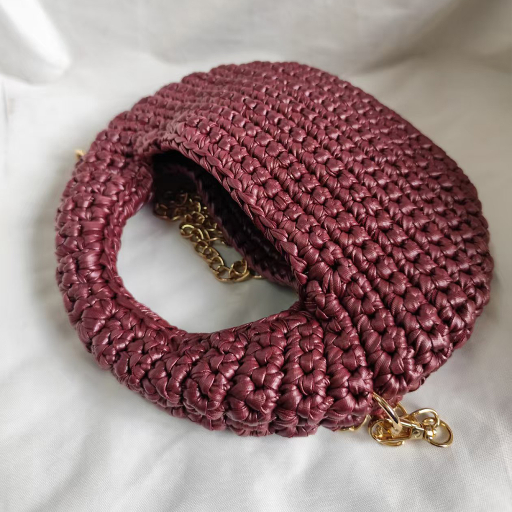 Sac Demi-Lune Tissé Uni Style Parisien Chic Pour Femme Image4