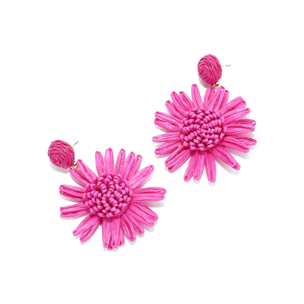 Boucles D'Oreilles Pendantes En Raphia Sweet Flower Pour Femme, Collection Romantique h5Image4