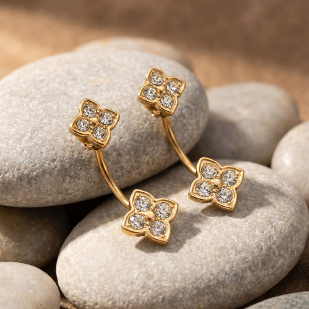 Boucles d'oreilles puces pour femmes en acier inoxydable doré, imperméables, ornées de strass et représentant des fleurs