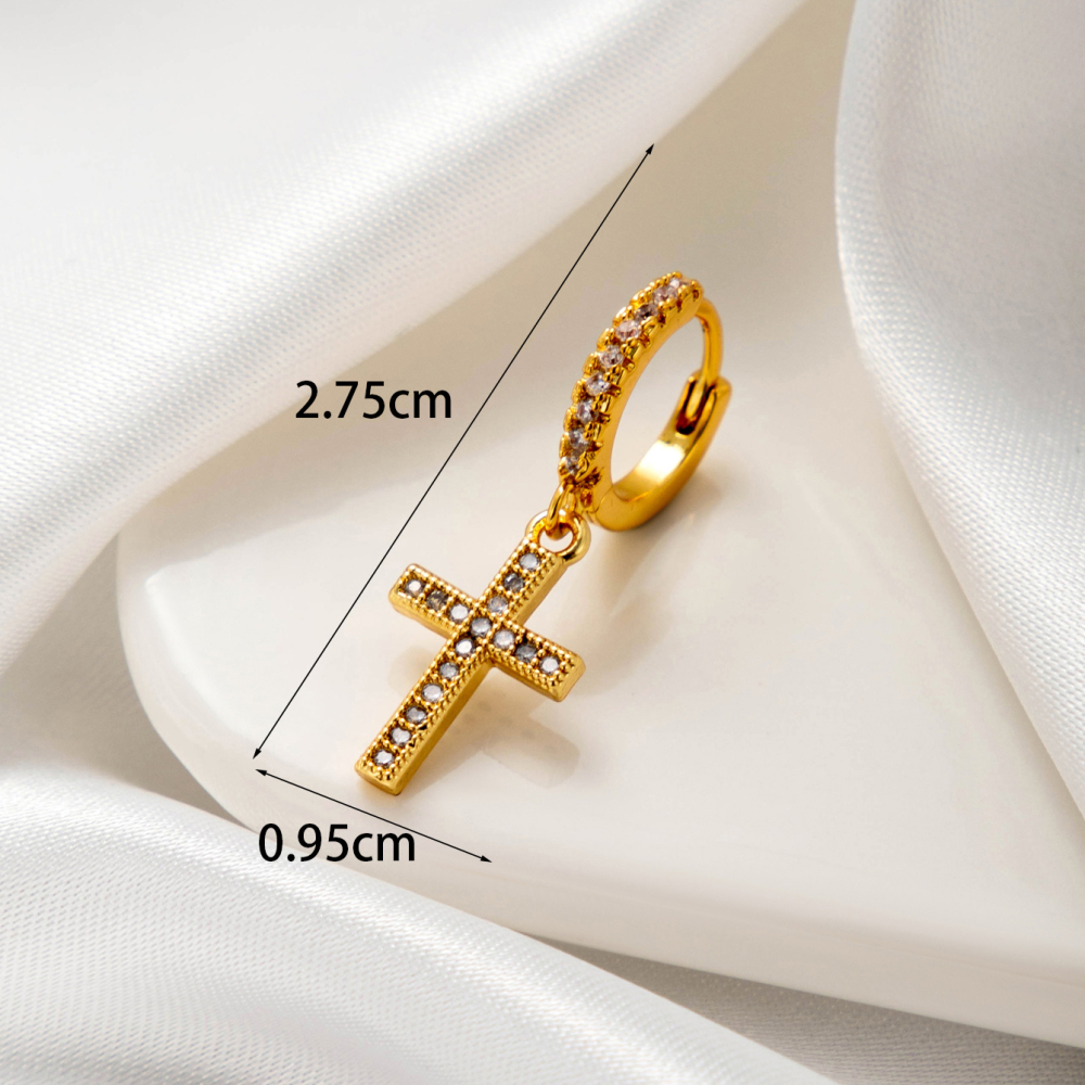 Boucles D'Oreilles Piercing Femme Simple Series Classic Cross En Cuivre Sans Plaquage, Ornées De Zircon