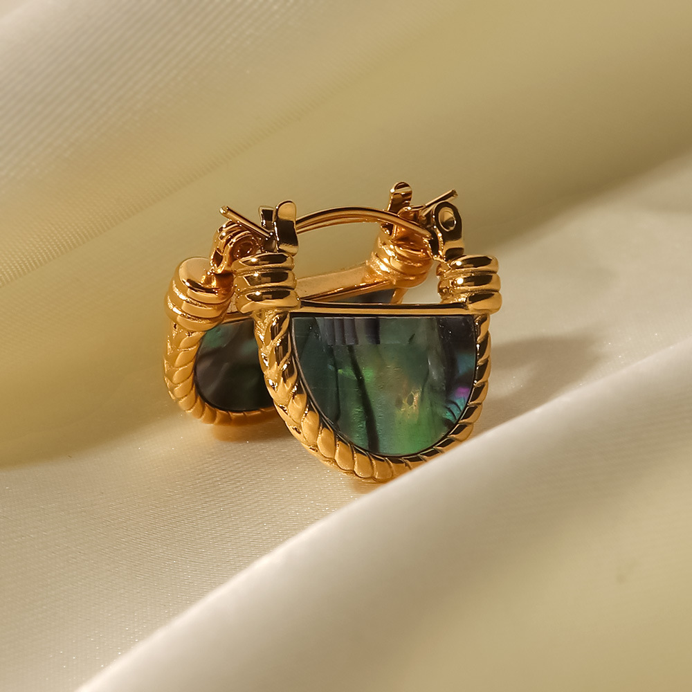 1 Paire De Boucles D'Oreilles Créoles Géométriques Quotidiennes En Acier Inoxydable Plaqué Or  Et Pierres Naturelles Pour Femmes, Série Classique 