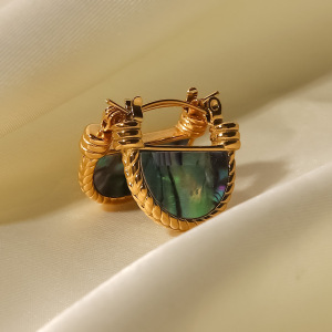 1 Paire De Boucles D'Oreilles Créoles Géométriques Quotidiennes En Acier Inoxydable Plaqué Or  Et Pierres Naturelles Pour Femmes, Série Classique h5 