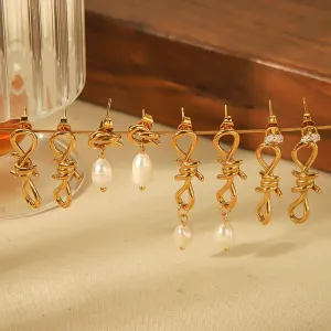 1 Paire De Boucles D'Oreilles Créatives Et Exquises En Acier Inoxydable Plaqué Or En Forme De 8 Nœuds En Perles Pour Un Usage Quotidien Pour Les Femmes h5